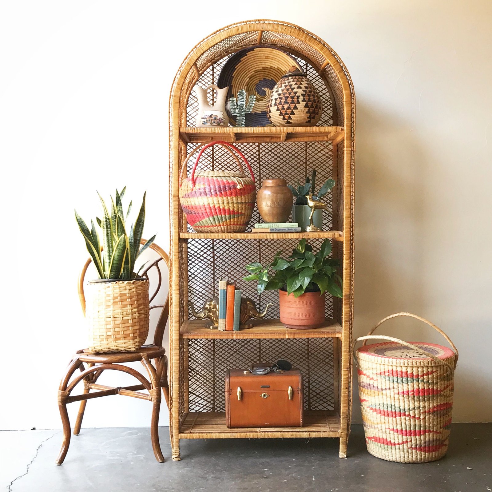 Vintage rattan wicker furniture styled in a bright spring home